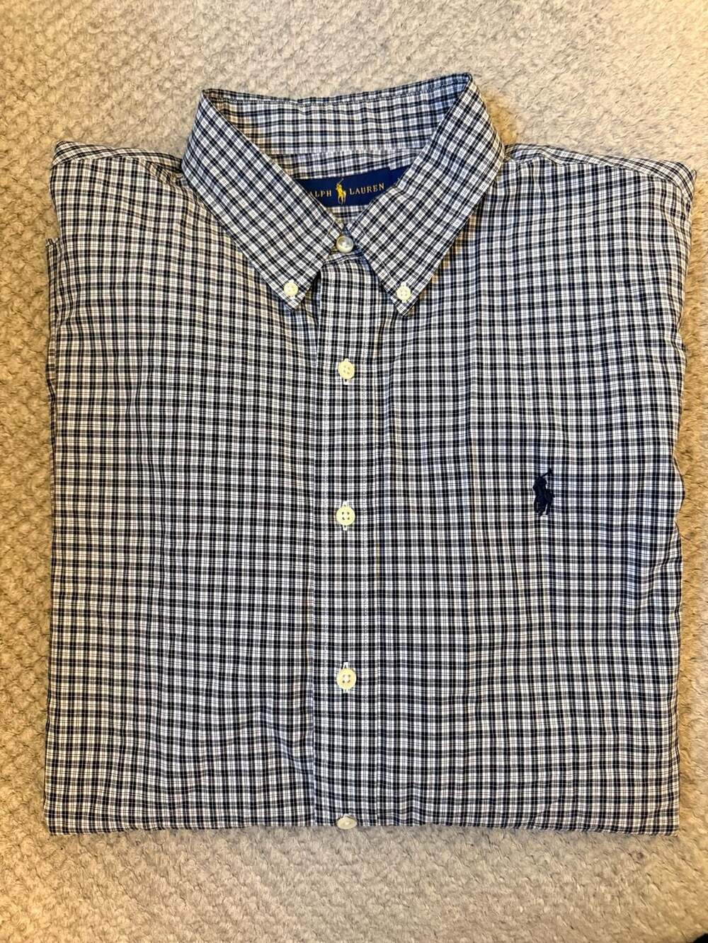 Polo Ralph Lauren Men's Black White Gingham Check Long Sleeve Button-Down Shirt